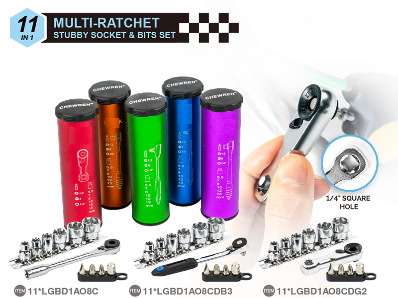 11pcs-Multi-Ratchet-Stubby-Socket-Bits-Set